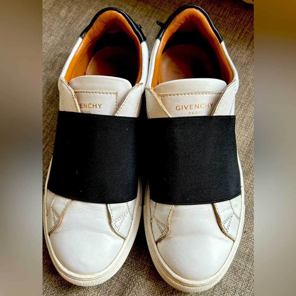 Givenchy White Leather Slip-On Sneakers with Black Elastic Band